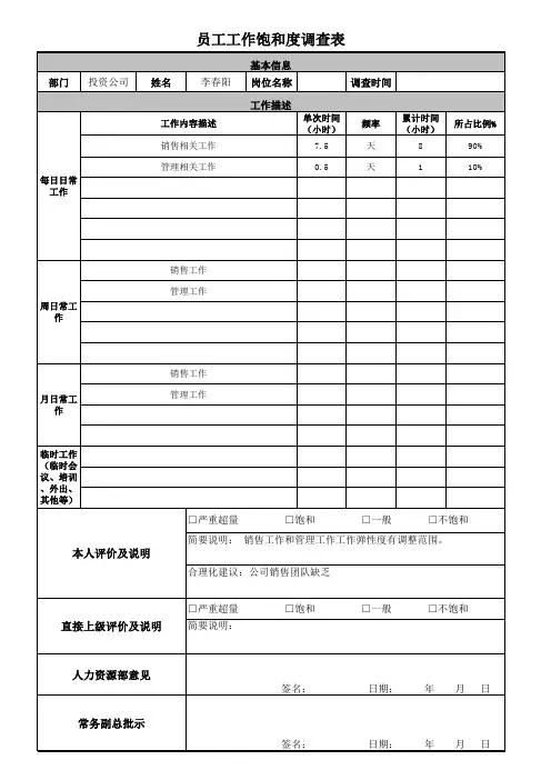 员工工作饱和度调查表 (1)
