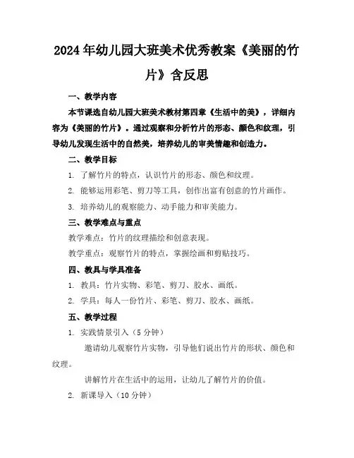 2024年幼儿园大班美术优秀教案《美丽的竹片》含反思