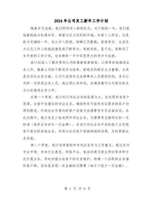 2024年公司员工新年工作计划（五篇）