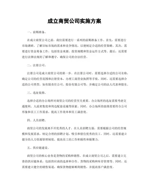 成立商贸公司实施方案