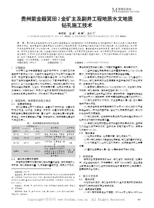 贵州紫金簸箕田2金矿主及副井工程地质水文地质钻孔施工技术