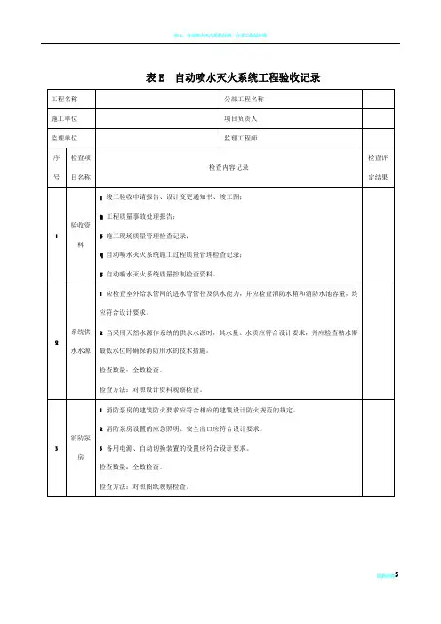 自动喷水灭火系统工程验收记录填写范例