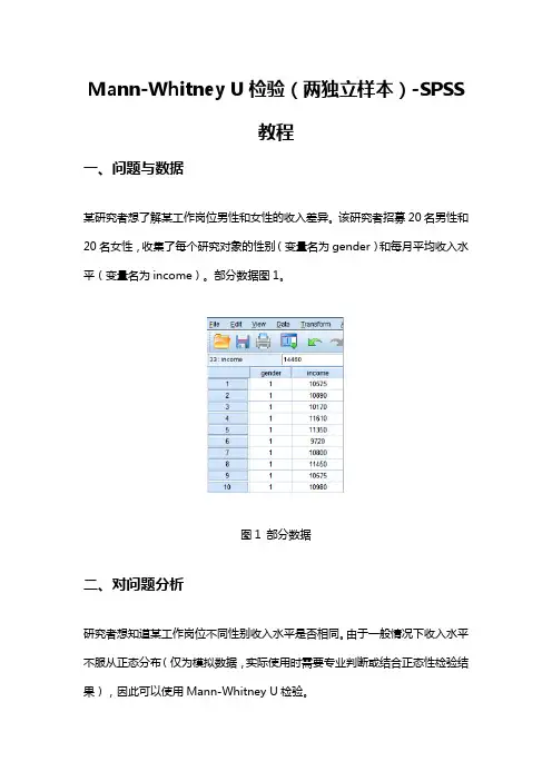 Mann-Whitney U检验(两独立样本)-SPSS教程