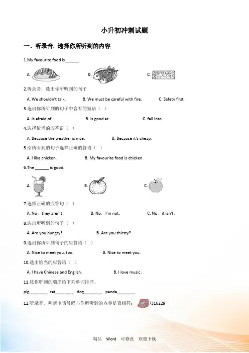 人教 PEP六年级下册英语小升初全真模拟试题 含答案 (86)