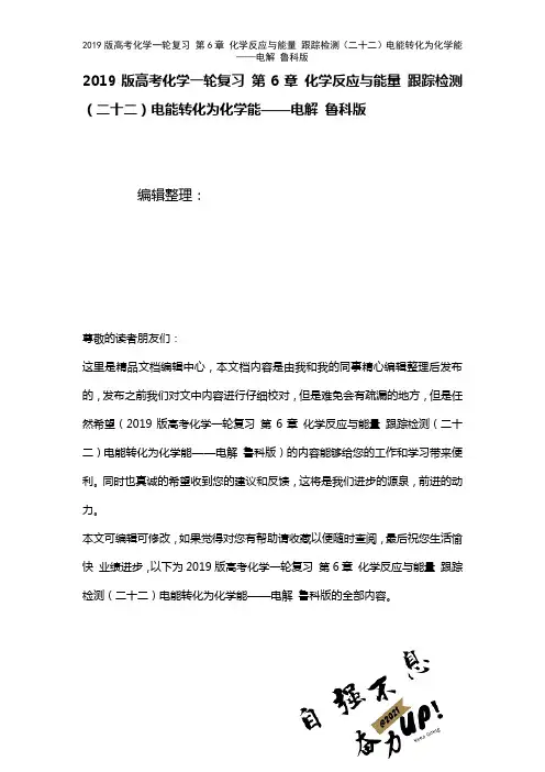 近年高考化学一轮复习第6章化学反应与能量检测(二十二)电能转化为化学能——电解鲁科版(2021年整