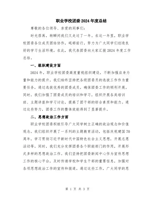 职业学校团委2024年度总结