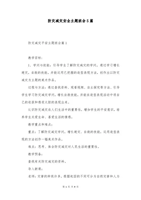 防灾减灾安全主题班会5篇