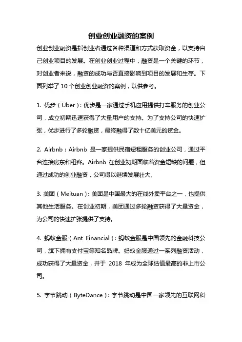 创业创业融资的案例
