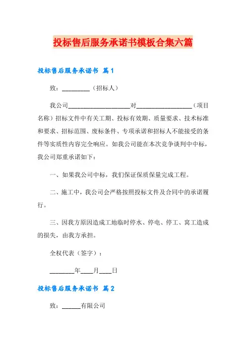 投标售后服务承诺书模板合集六篇