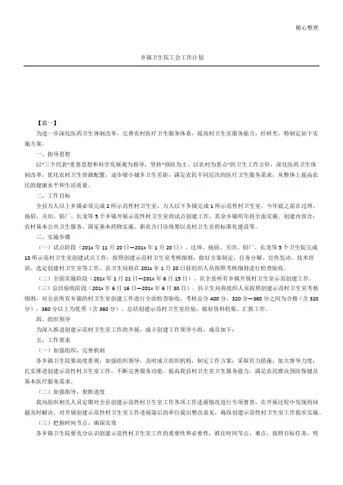 乡镇卫生院工会工作计划