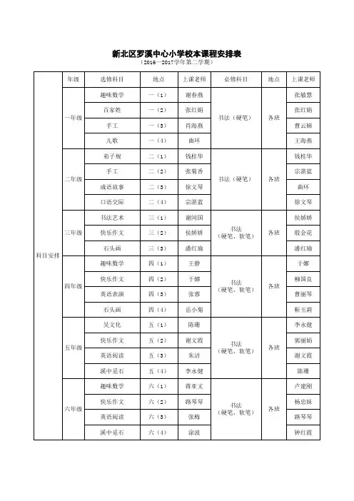 2016-2017上校本课程安排表