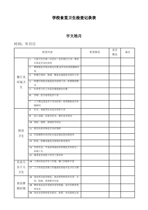 学校食堂卫生检查记录表