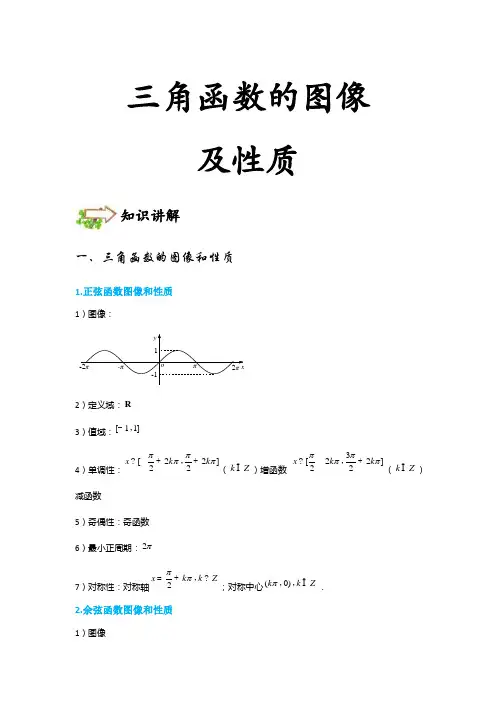 2三角函数的图像与性质-简单难度-讲义