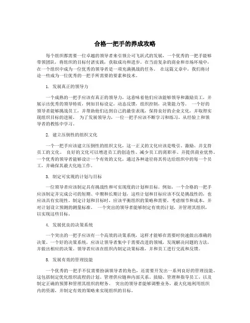 合格一把手的养成攻略