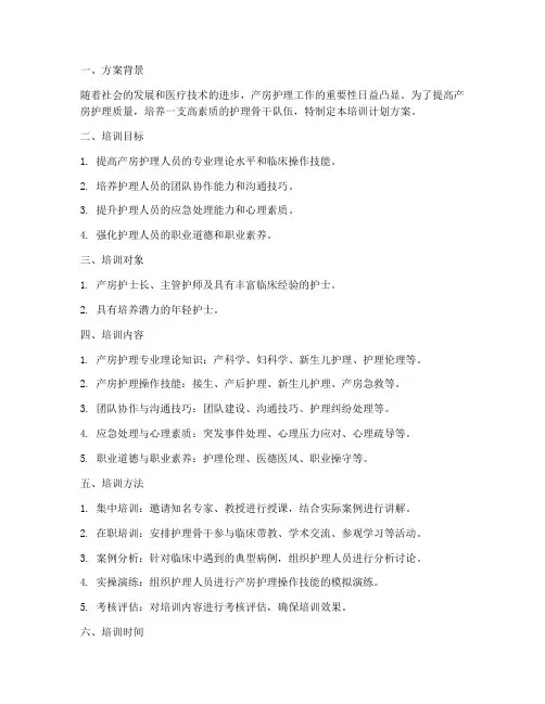 产房护理骨干培训计划方案
