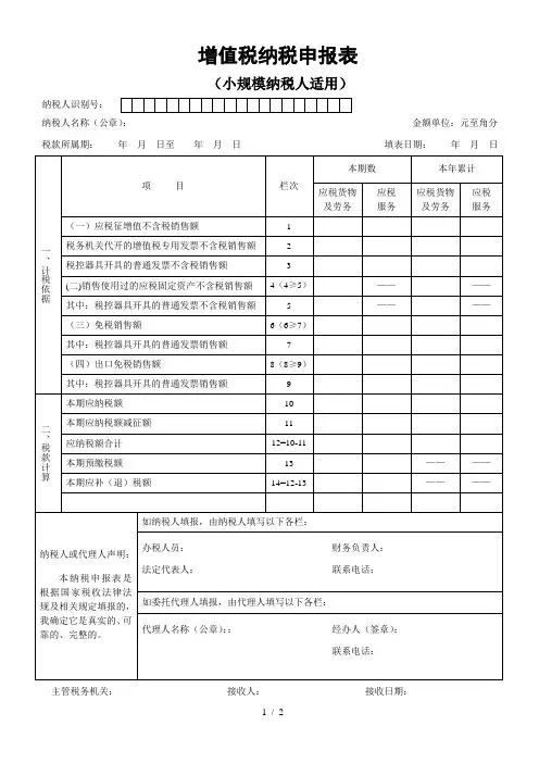 增值税小规模纳税人申报表及附表