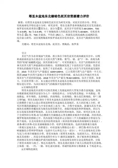 塔里木盆地东北缘暗色泥页岩资源潜力评价