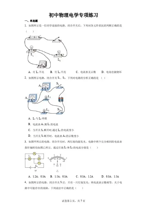 初中物理电学专项练习