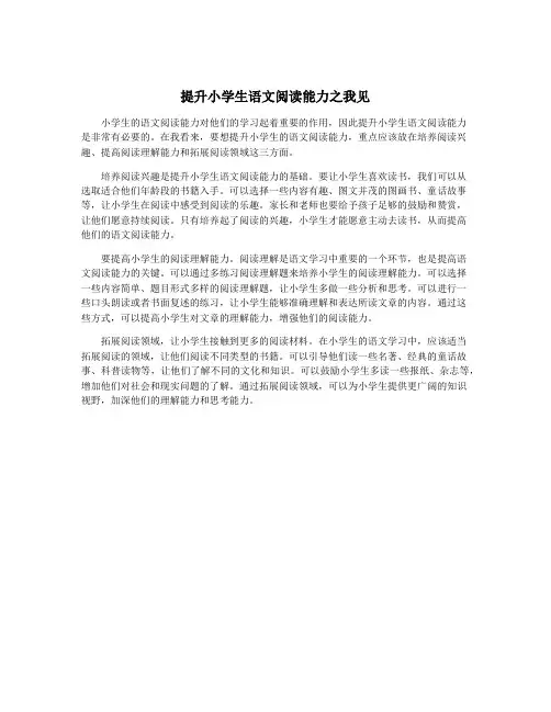 提升小学生语文阅读能力之我见