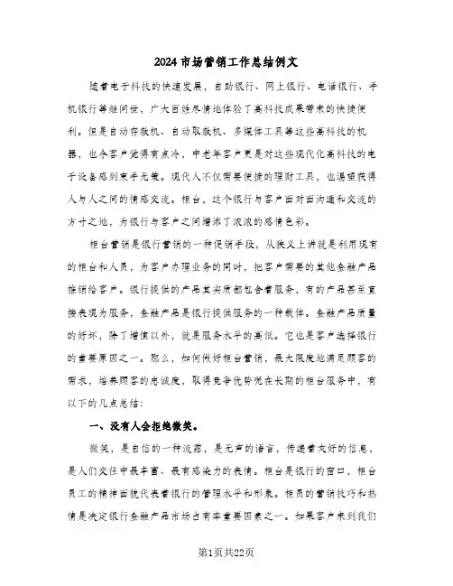2024市场营销工作总结例文（5篇）