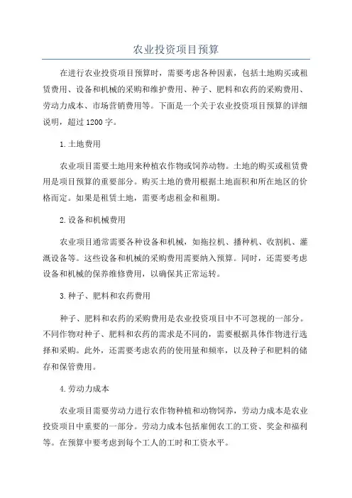 农业投资项目预算