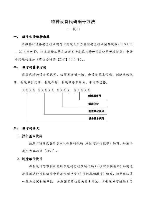 国家最新特种设备代码编号方法-2020