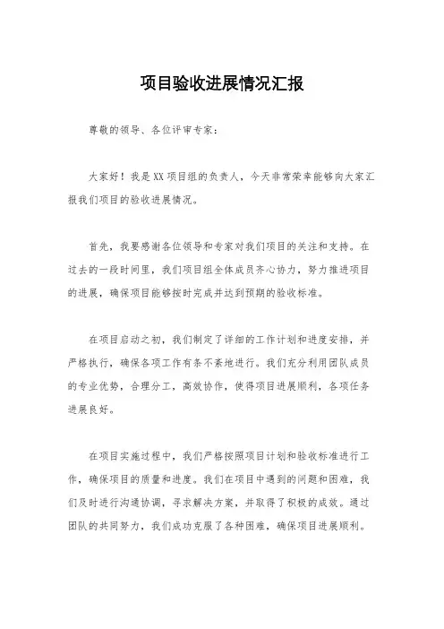 项目验收进展情况汇报