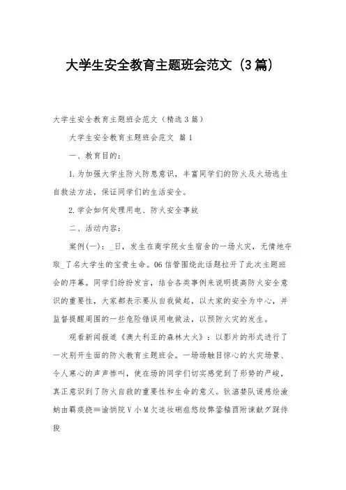 大学生安全教育主题班会范文(3篇)