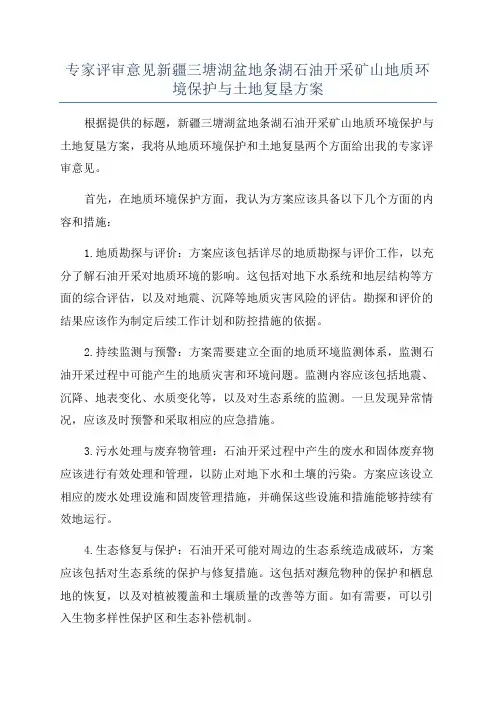 专家评审意见新疆三塘湖盆地条湖石油开采矿山地质环境保护与土地复垦方案