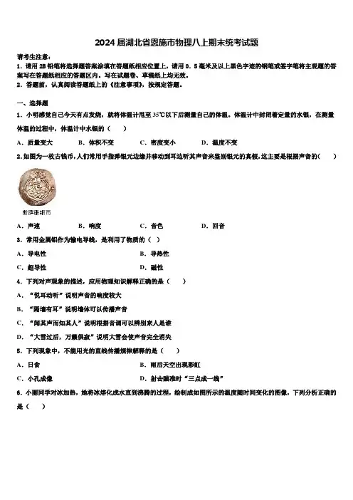 2024届湖北省恩施市物理八上期末统考试题含解析