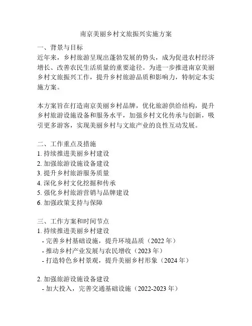 南京美丽乡村文旅振兴实施方案