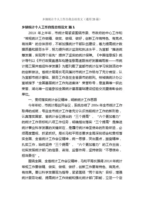 乡镇统计个人工作自我总结范文（通用20篇）