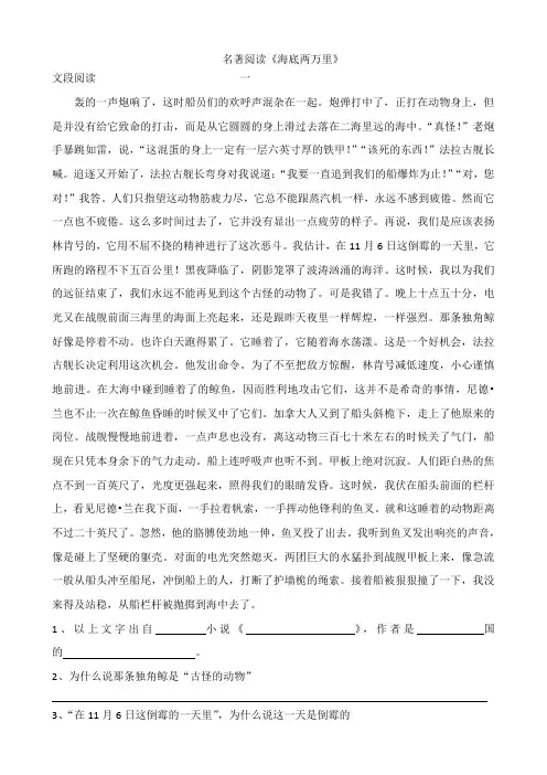 名著阅读《海底两万里》