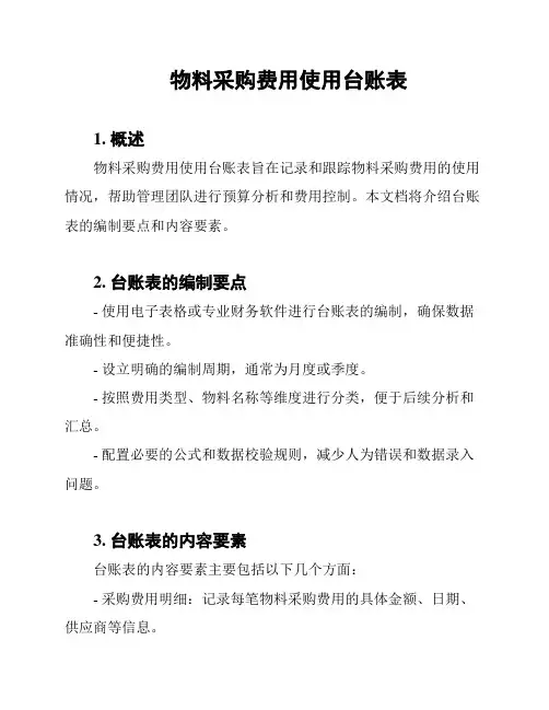 物料采购费用使用台账表
