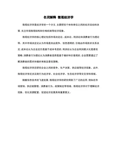 名词解释 微观经济学