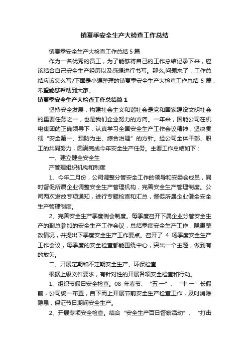 镇夏季安全生产大检查工作总结5篇