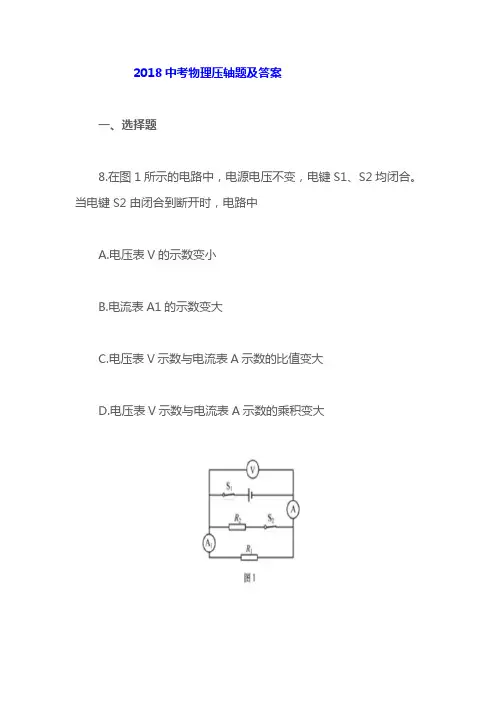 2018中考物理压轴题及答案