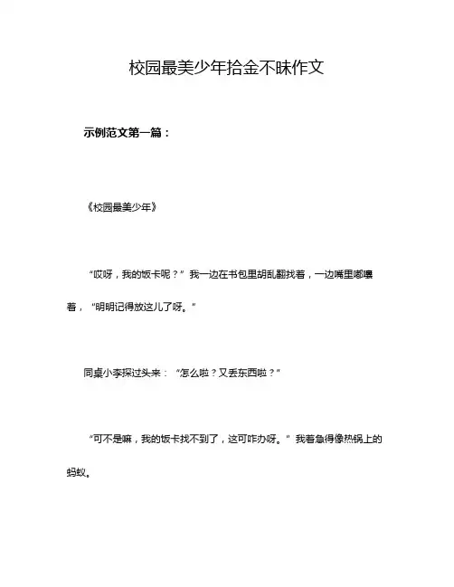 校园最美少年拾金不昧作文