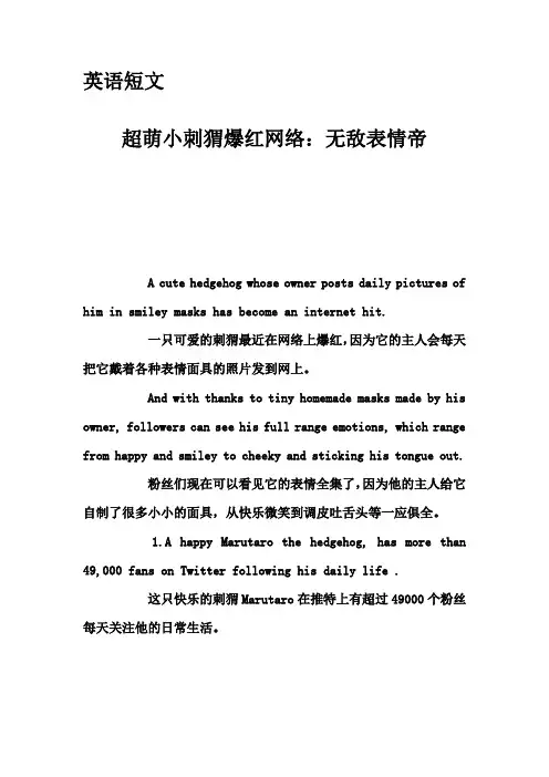 英语短文-超萌小刺猬爆红网络：无敌表情帝