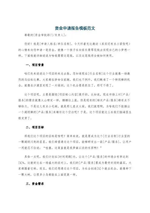 资金申请报告模板范文