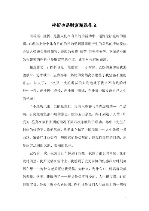 挫折也是财富精选作文