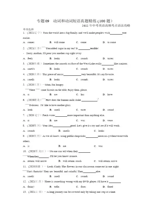 专题09 动词和动词短语真题精练100题(附答案)---2022年中考英语语法