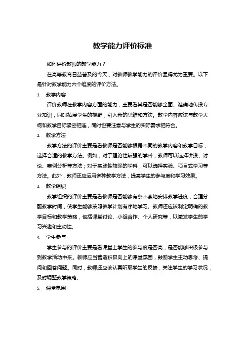 教学能力评价标准：内容、方法、组织、参与、氛围与评估