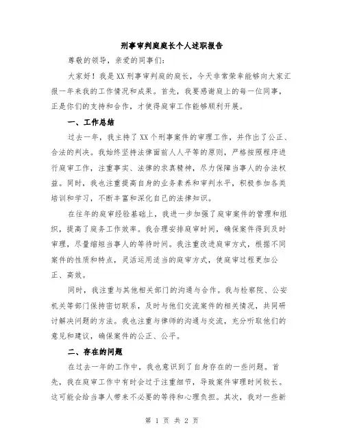 刑事审判庭庭长个人述职报告