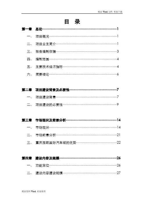国际汽车城项目可行性研究报告
