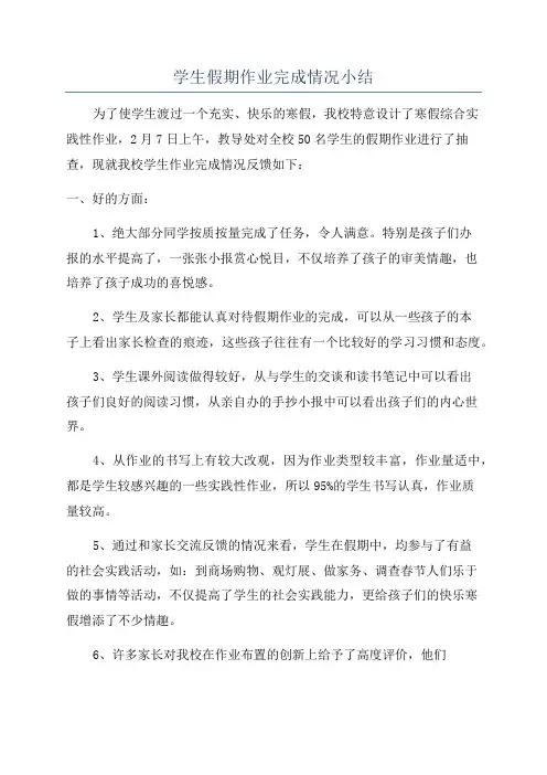 学生假期作业完成情况小结