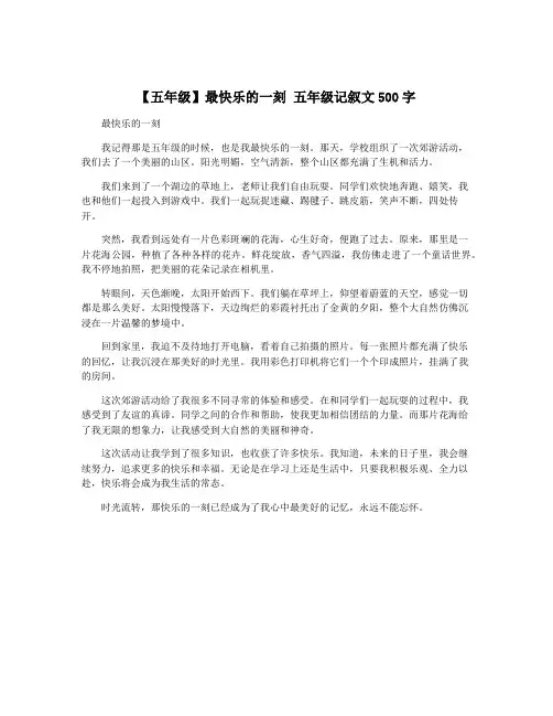 【五年级】最快乐的一刻 五年级记叙文500字