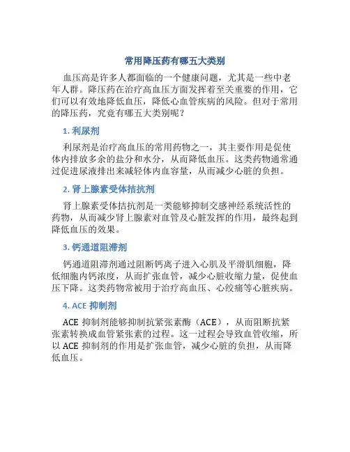 常用降压药有哪五大类别