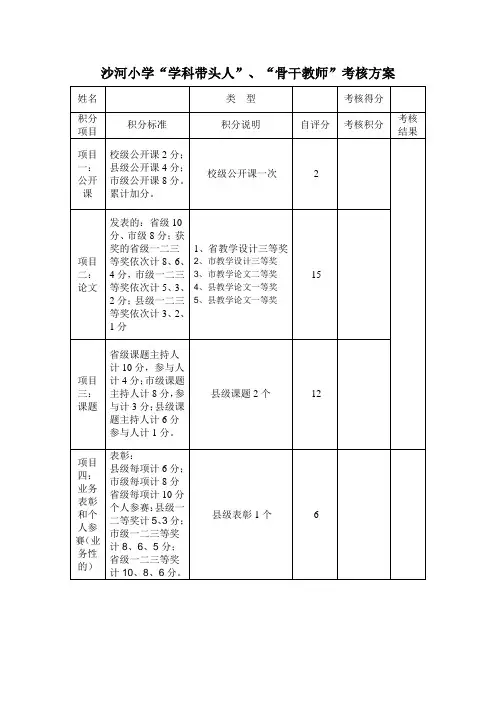 赣榆县沙河镇中心小学小学学科带头人考核方案