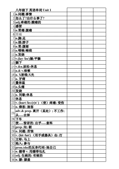 安徽省人教版八年级下英语单词听写表